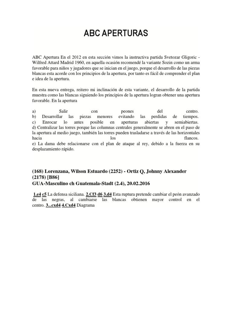 ABC Aperturas | PDF | Aperturas de ajedrez | Juegos de habilidad mental