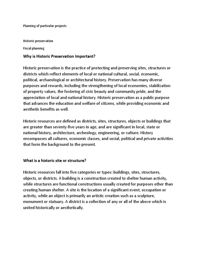 Why Is Historic Preservation Important? Planning of Particular