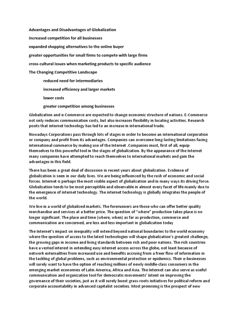 Globalization: Pros and Cons Explained | PDF | Globalization | E Commerce