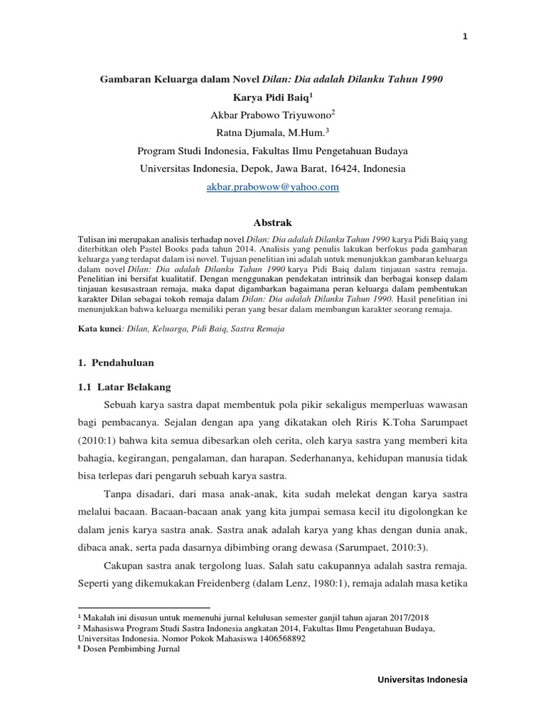 Gambaran Keluarga Dalam Novel Dilan Dia Adalah Dilanku Tahun 1990