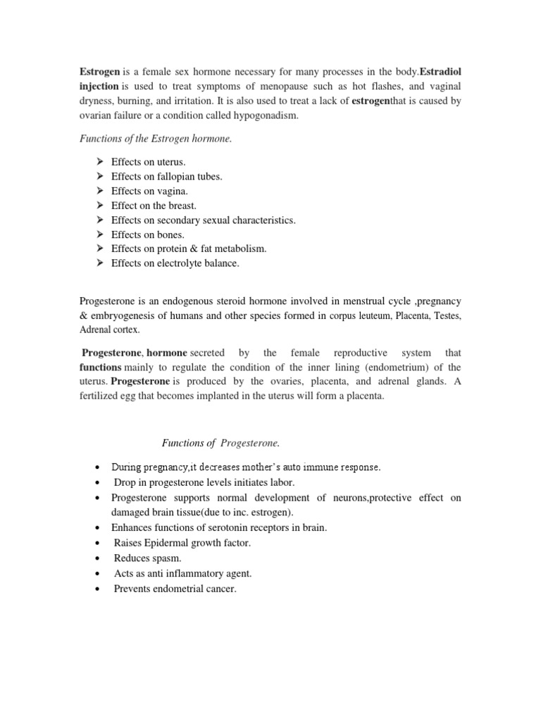 Estrogen and Progesterone Functions | PDF