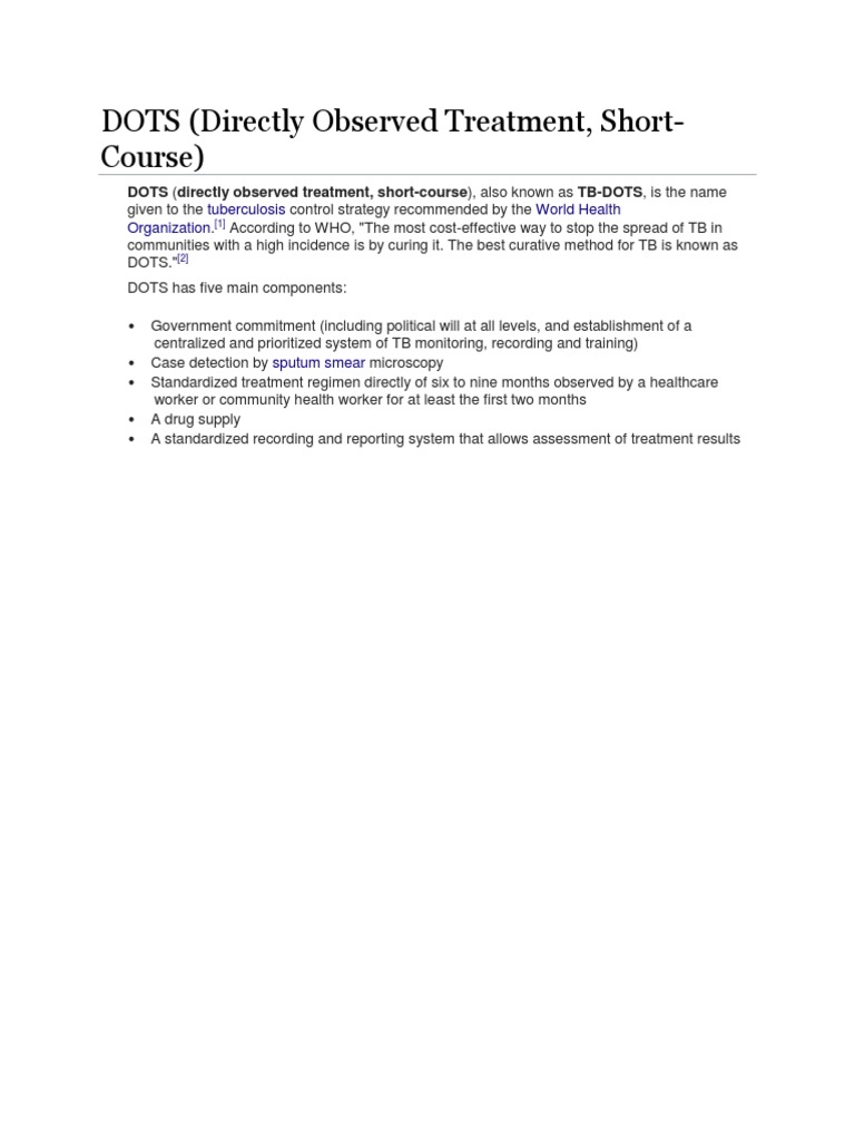 DOTS (Directly Observed Treatment, Short-Course) | PDF