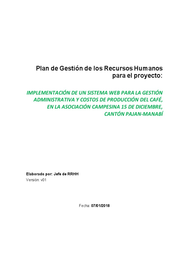 Plantilla Plan de Gestion de Los Recursos Humanos | PDF | Gestión de ...