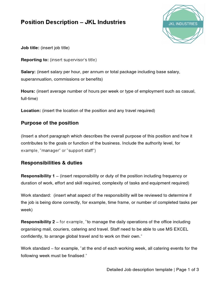 Position Description - Recruitment and Workforce Planning | PDF ...