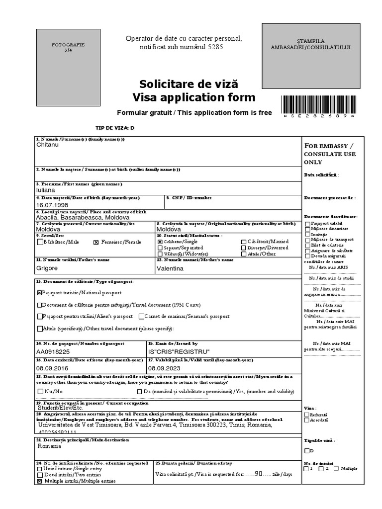 Form Visa D PDF | PDF
