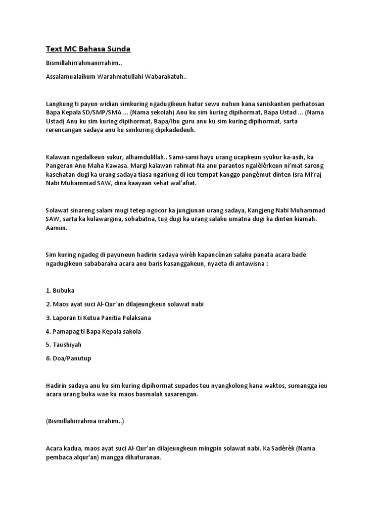 Teks MC Pengajian Bahasa Sunda | PDF