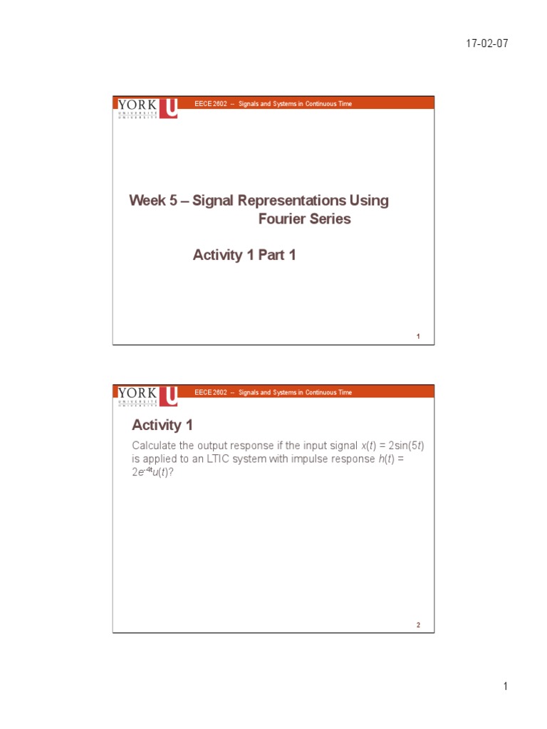 Fourier Series in Continuous Time Signals | PDF | Sine | Fourier Series