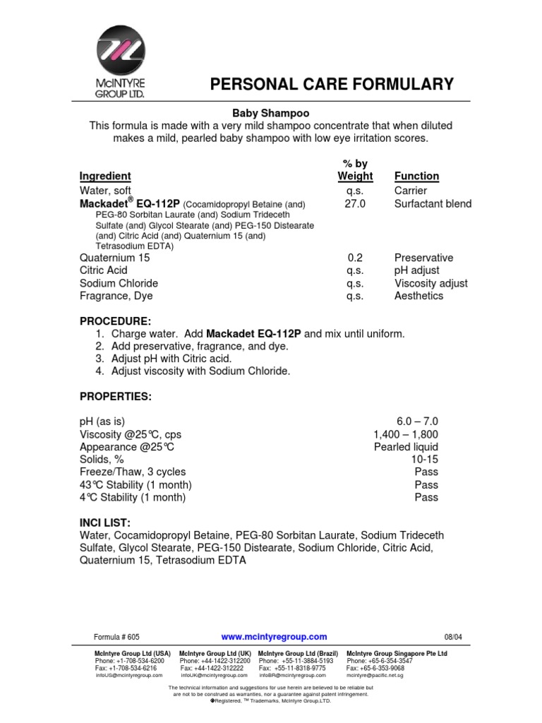 605 Baby Shampoo PDF Shampoo Sodium Chloride