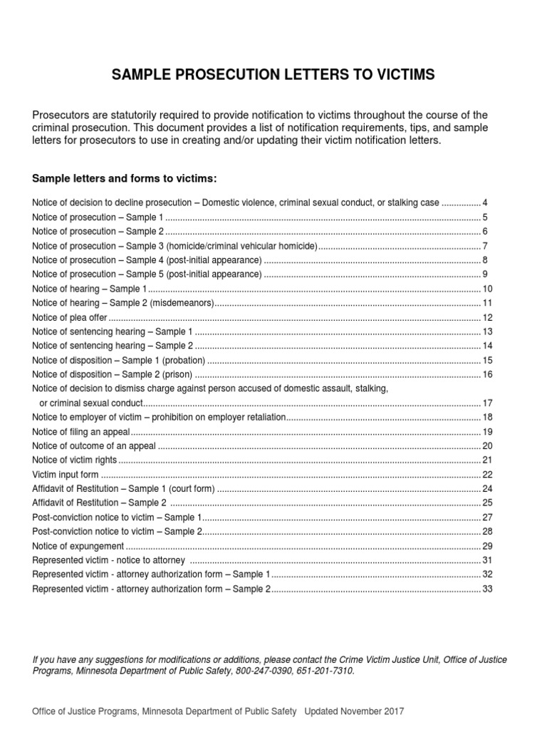 Sample Prosecutor Letters for Victims | PDF | Victimology | Plea Bargain