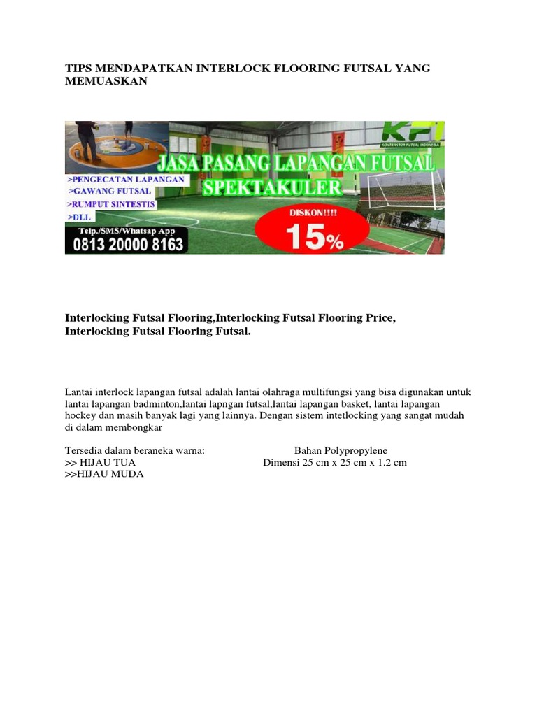 Tips Mendapatkan Interlock Flooring Futsal Yang Memuaskan