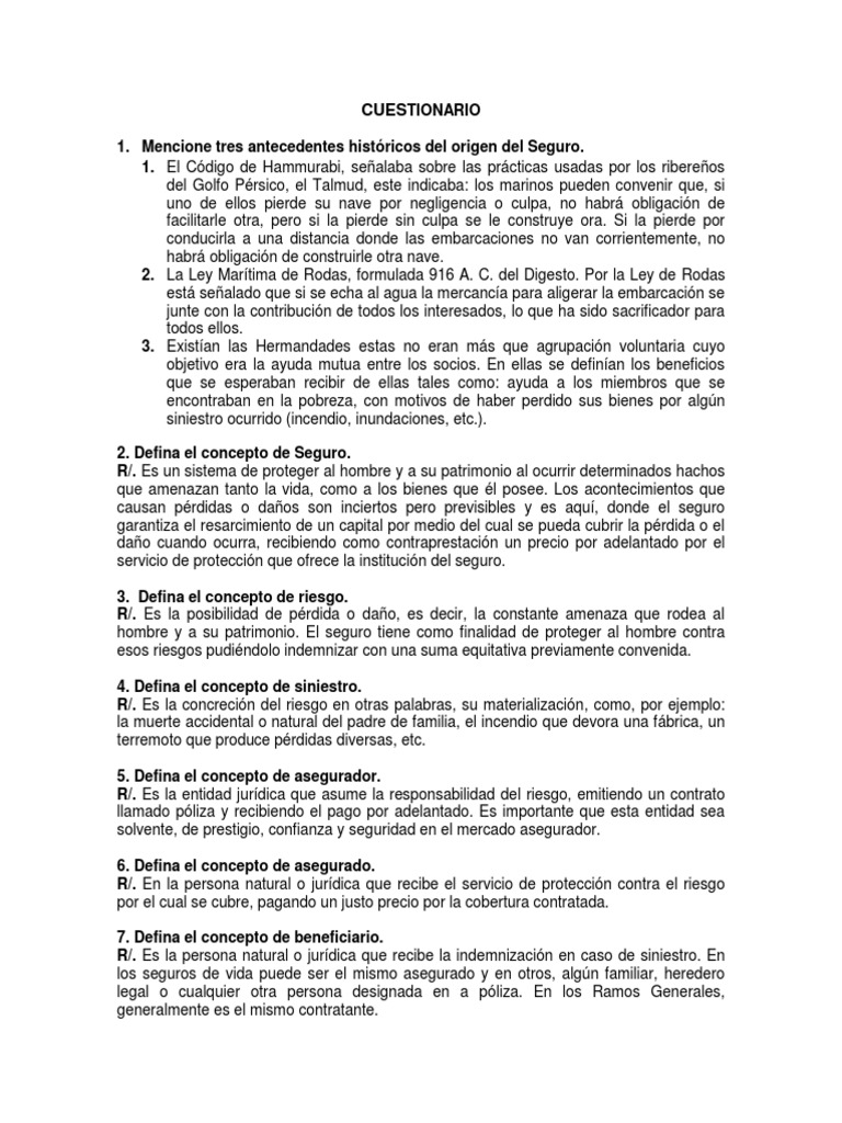 Conceptos Clave del Seguro y su Contrato | PDF | Póliza de seguros ...