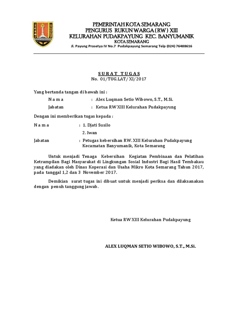 Contoh Surat Tugas Dinas Koperasi
