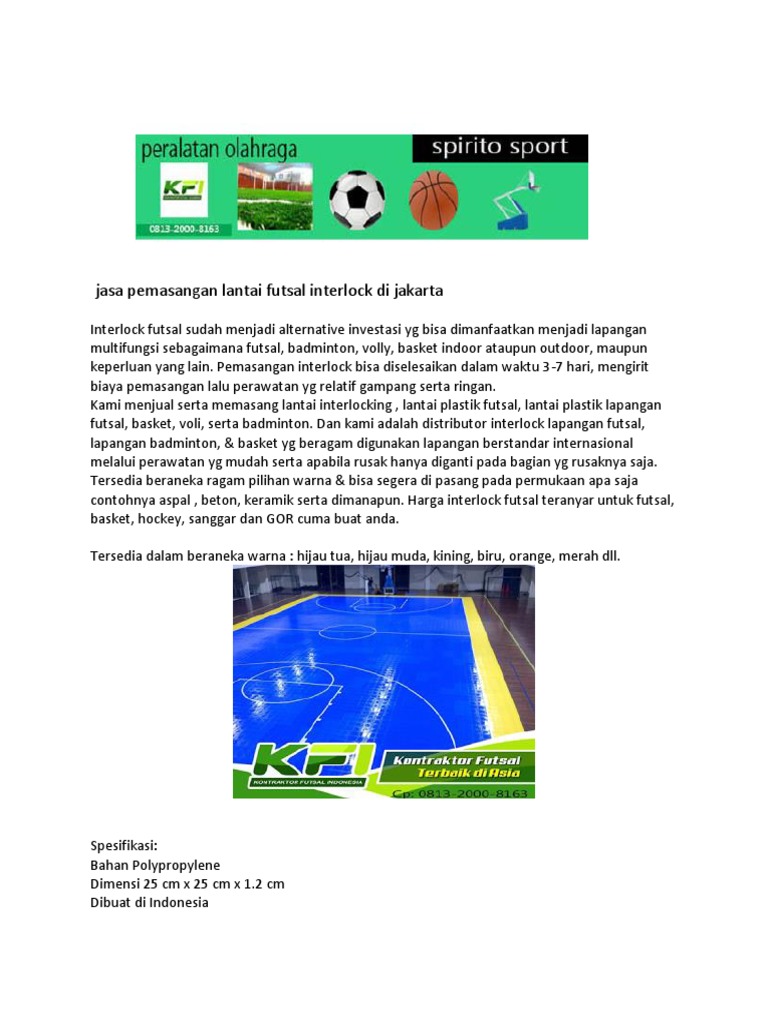 Lantai Futsal Interlock Dijual Di Jakarta