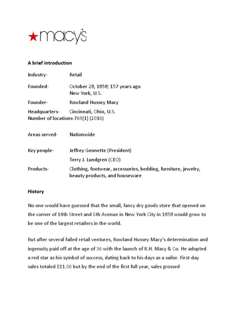 A Brief Introduction PDF Macy's Sustainability