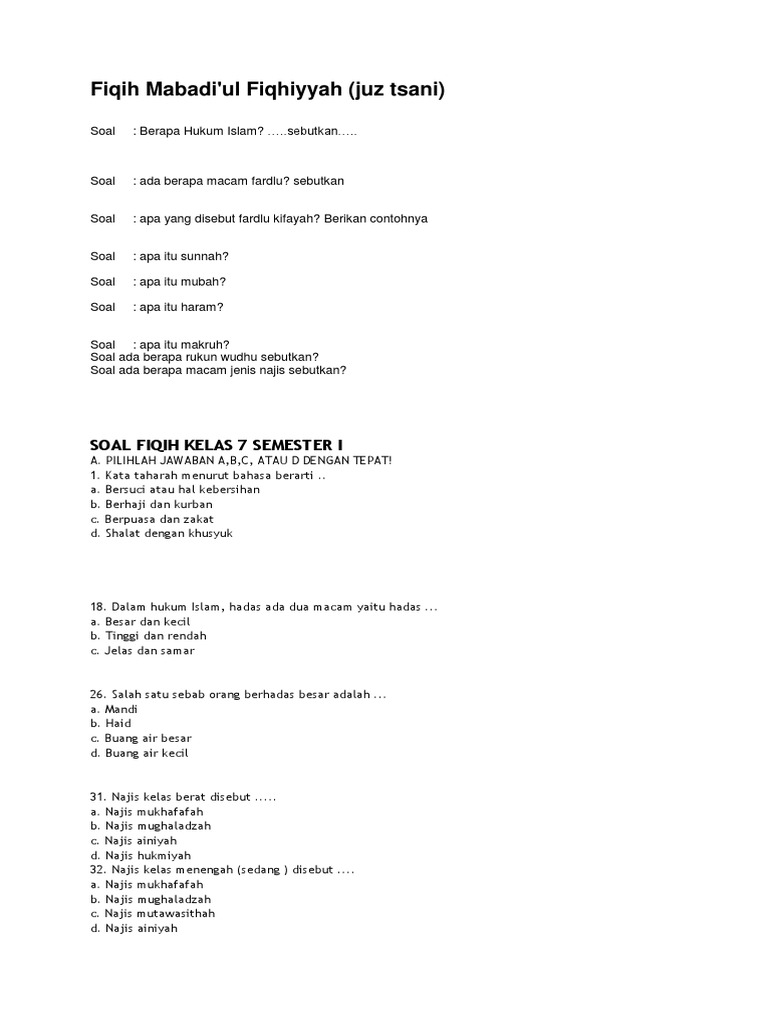 Soal Fiqih Mabadi