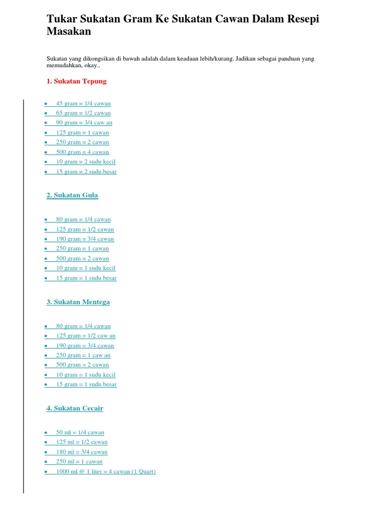 Tukar Sukatan Gram Ke Sukatan Cawan Pdf