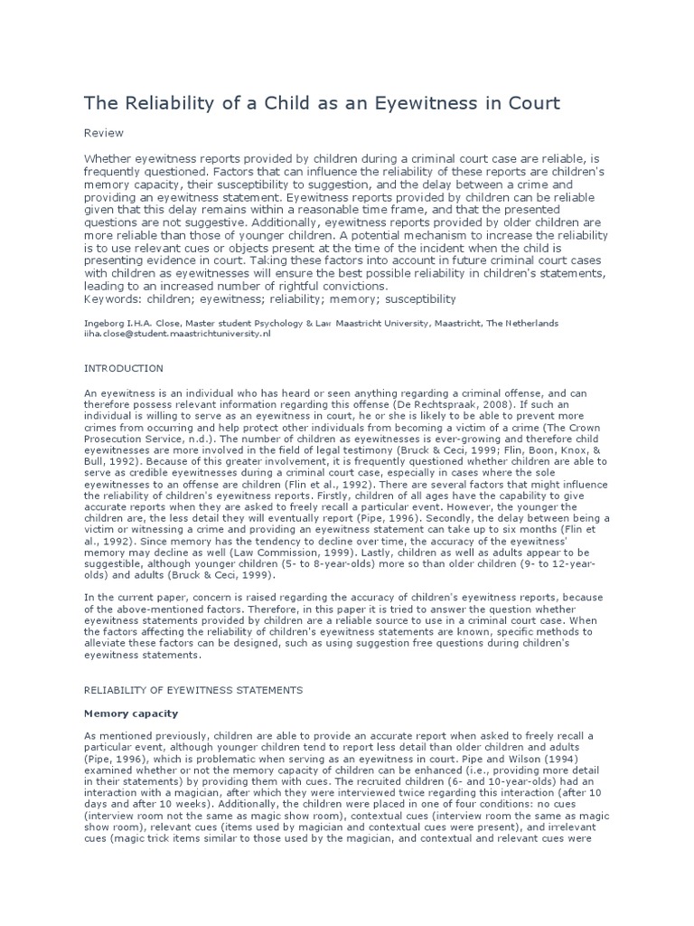 Factors Impacting the Reliability of Eyewitness Statements Provided by ...