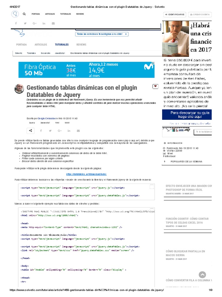 Gestionando Tablas Dinámicas Con El Plugin Datatables de Jquery