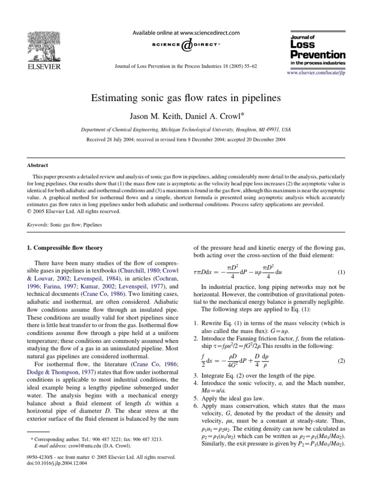 Estimating Sonic Gas Flow Rates in Pipelines | PDF | Fluid Dynamics | Gases