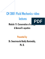 CH 2001 Fluid Mechanics Video Lectures: Module 11: Conservation of Energy & Bernouli's Equation