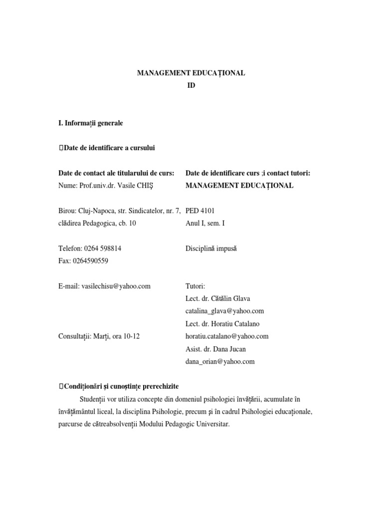 Suport Curs Management Educational | PDF
