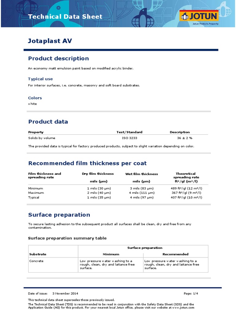 Jotaplast AV Technical  Data  Sheet  Acrylic Paint  Paint 