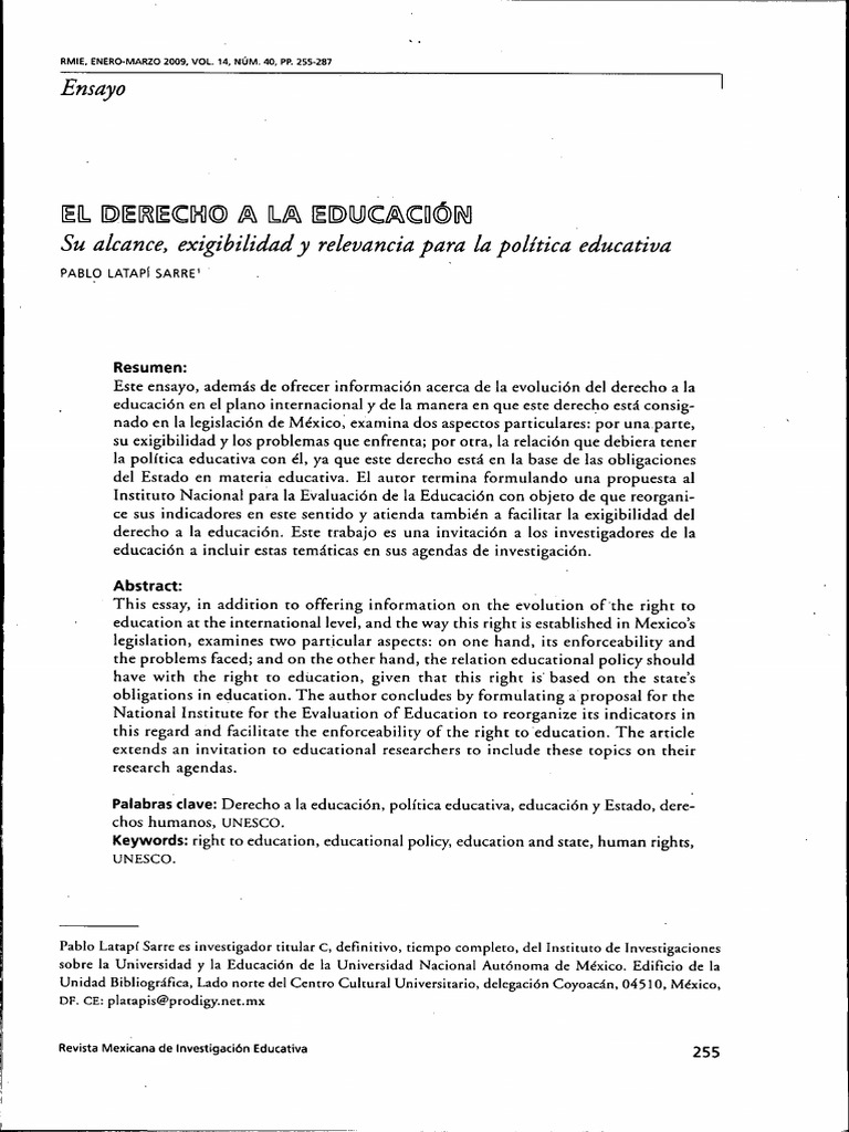 El Derecho A La Educación | PDF | Derechos humanos | Educación Secundaria