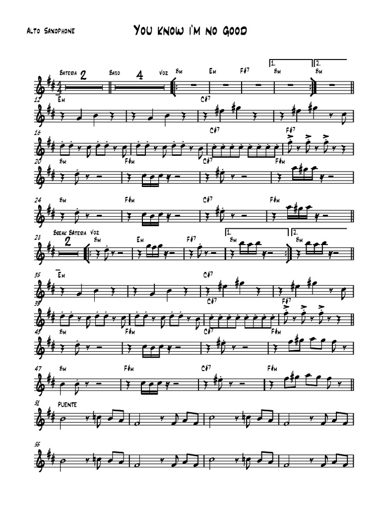 You Know I M No Good Alto Saxophone Saxophone