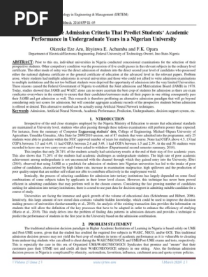 Assessment Of The Admission Criteria That Predict Students’ Academic Performance in Undergraduate Years in a Nigerian University