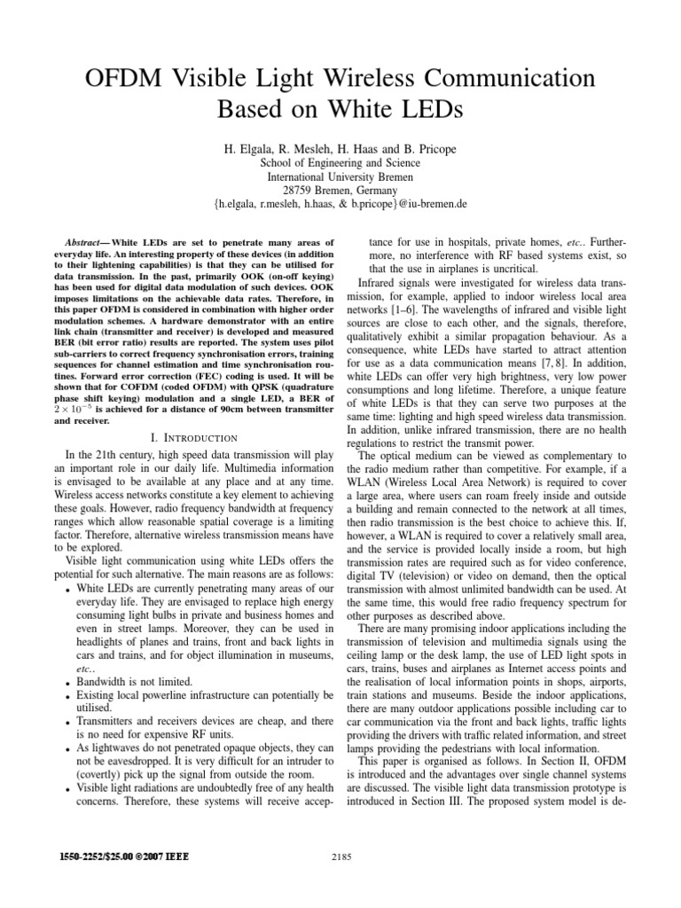 Ofdm Visible Light Wireless Communication Based On White Leds | PDF ...