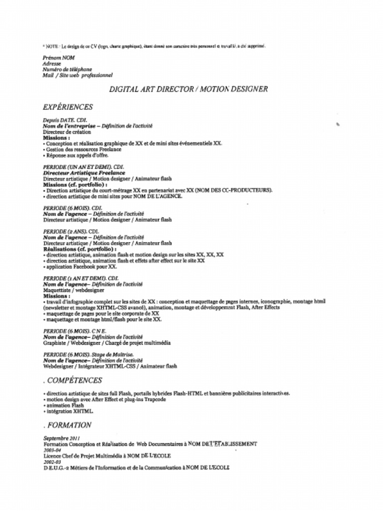 Cv Graphiste Adobe Flash Conception De Site Web