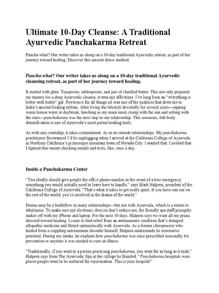 Ultimate 10Day Cleanse A Traditional Ayurvedic Panchakarma Retreat