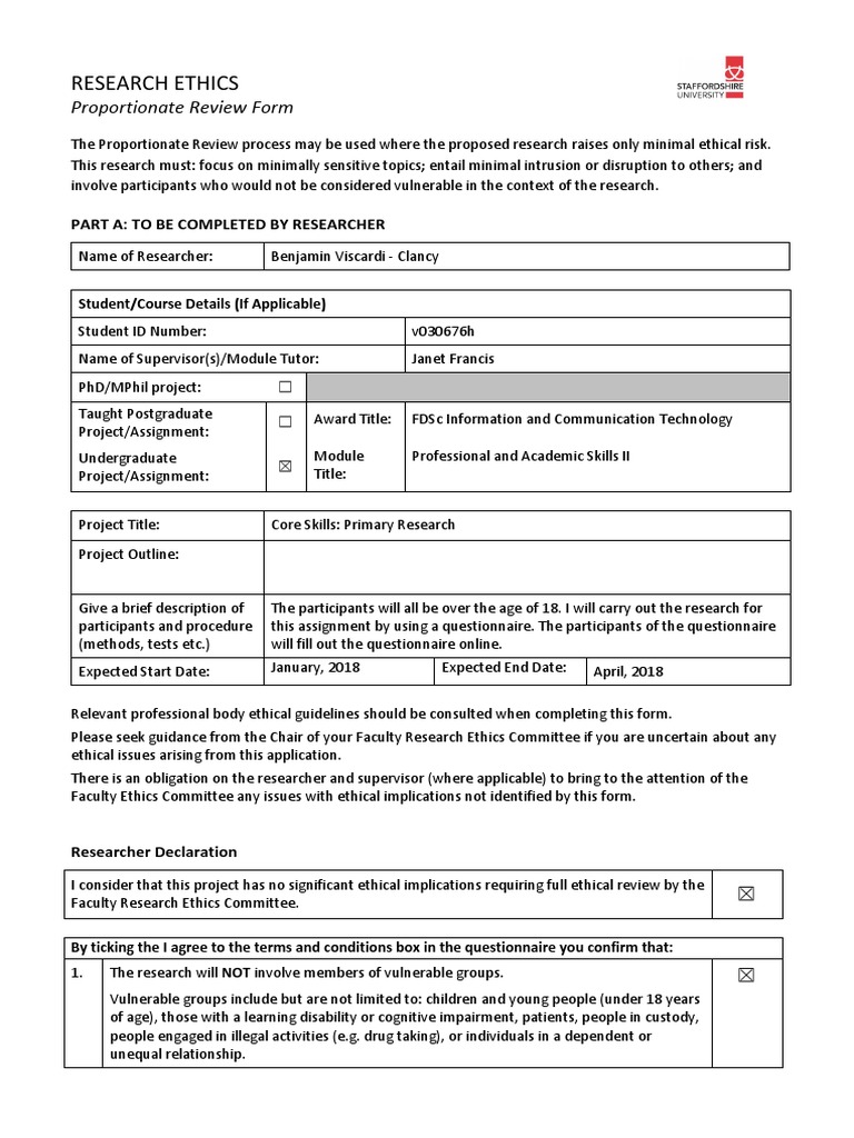 Proportional Ethics Review Form | PDF | Institutional Review Board ...