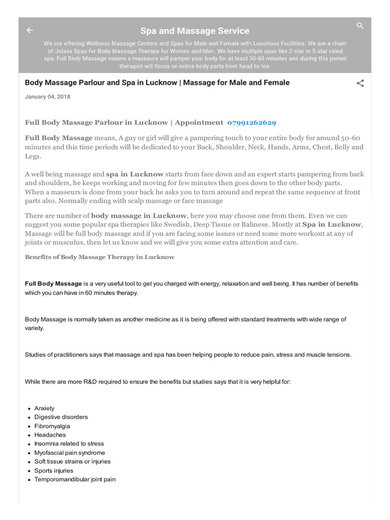 Body Massage Parlour in Lucknow PDF Massage Medicine