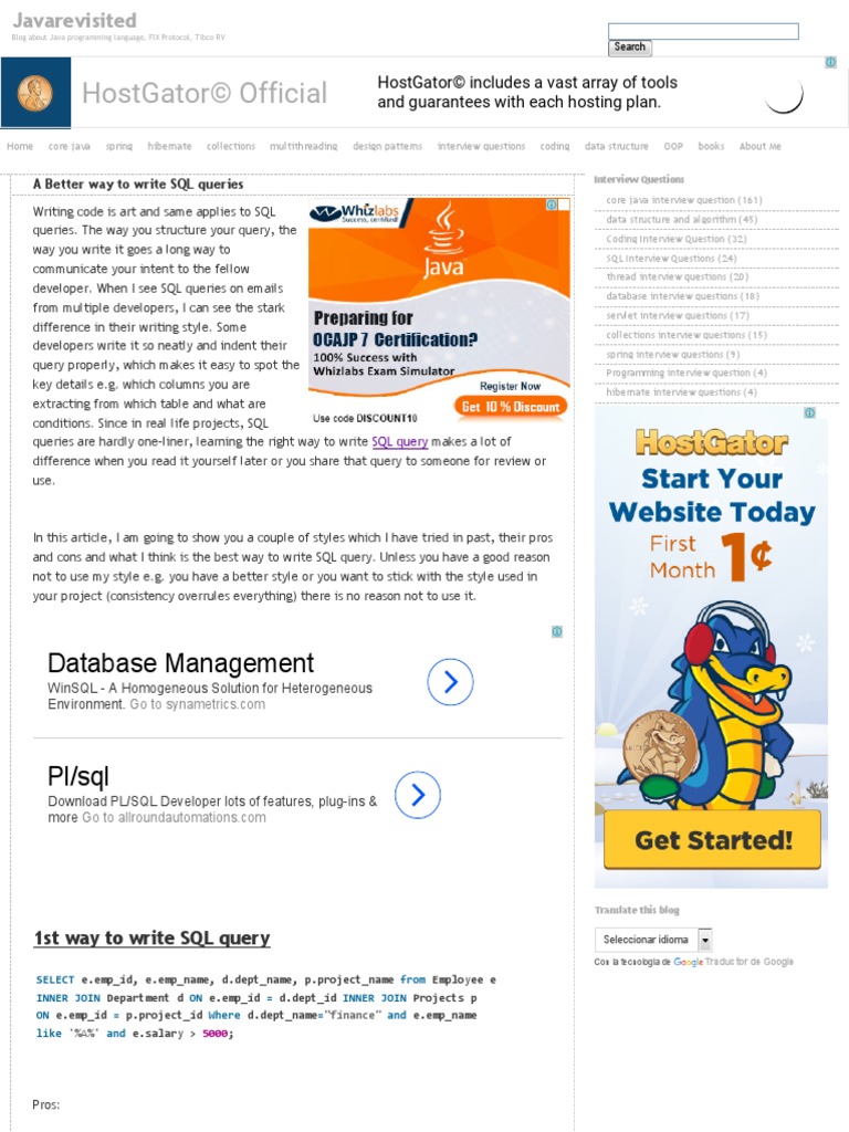 A Better Way To Write SQL Queries | PDF | Sql | Java (Programming Language)