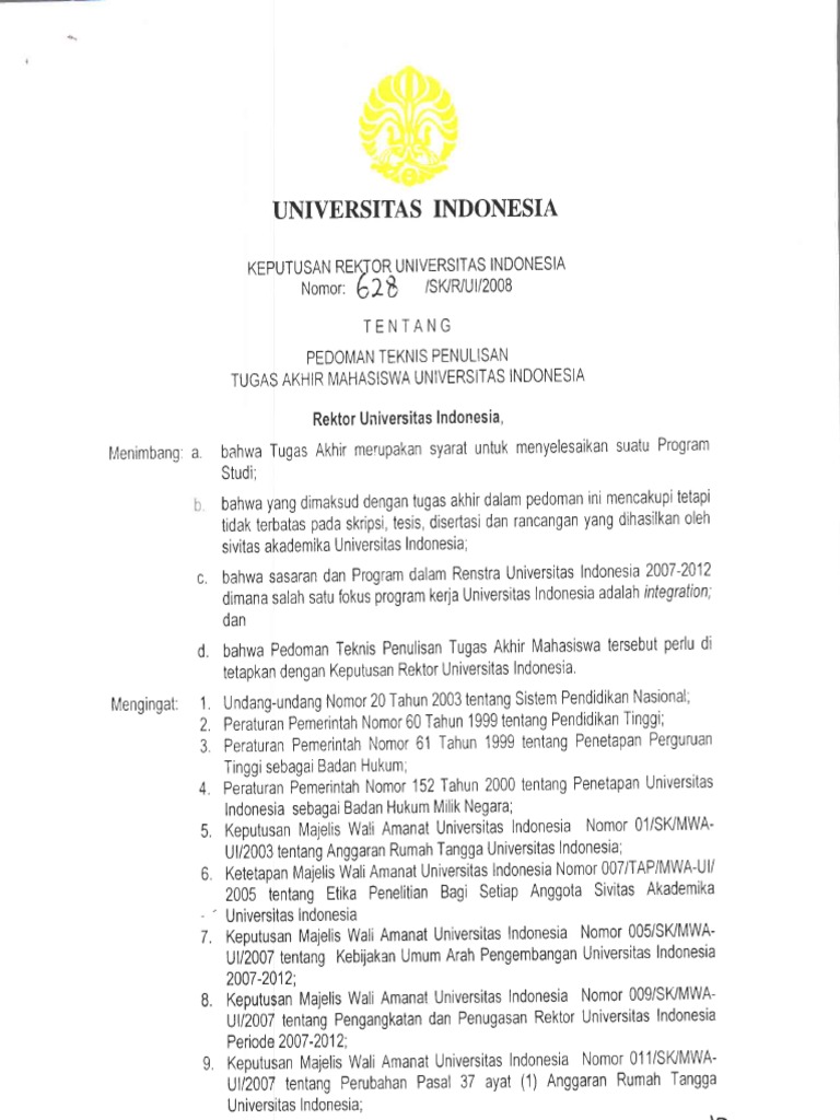 Pedoman-TA-UI - SK-Rektor-2008 PDF | PDF