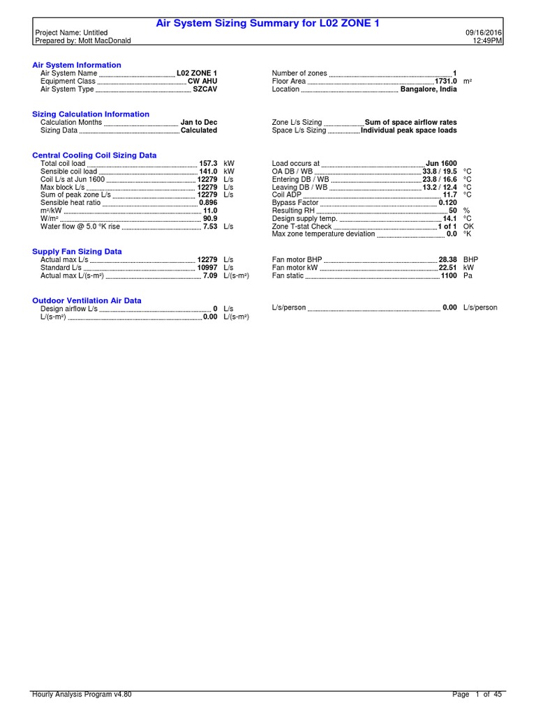 L02 Zone 1 Air System Sizing Summary | PDF | Hvac | Window