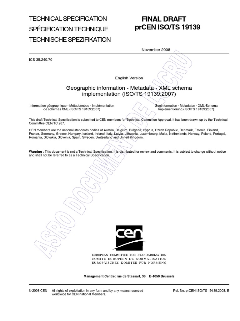 Final Draft Prcen Iso/Ts 19139: Technical Specification Spécification ...