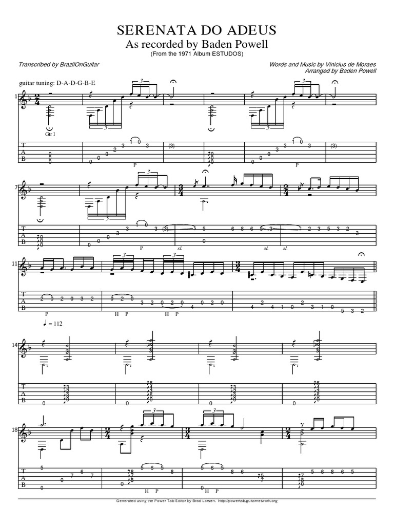 Cn Partitura Violao Com Tablatura Baden Powell Serenata Do