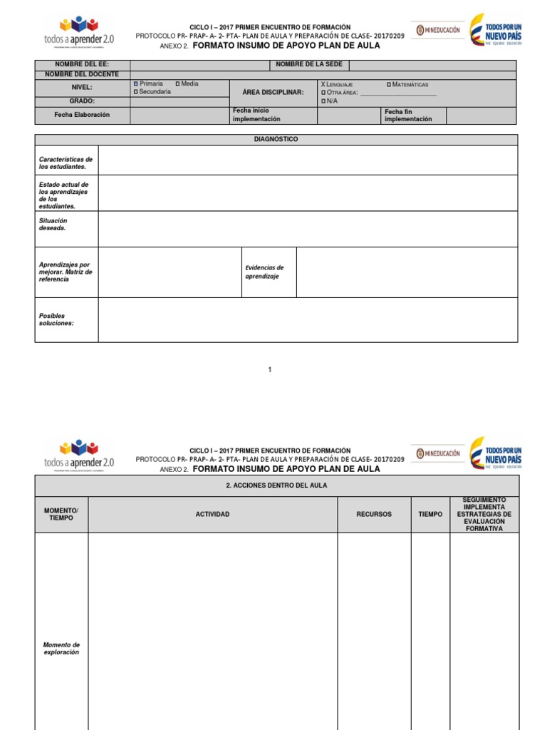 Formato de Plan de Aula para Primaria | PDF | Salón de clases ...