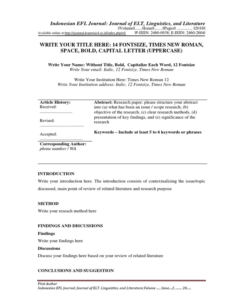 Template For Research Article - Ok | PDF | Cognition | Writing