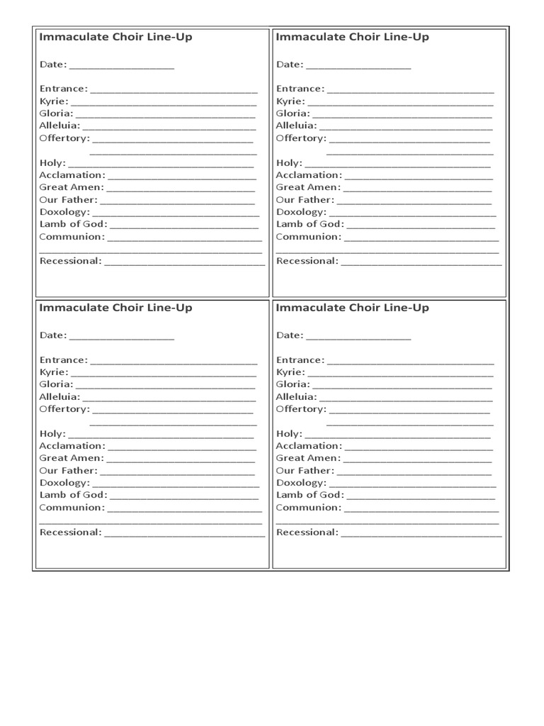 Immaculate Choir LineUp Immaculate Choir LineUp PDF Mass (Liturgy