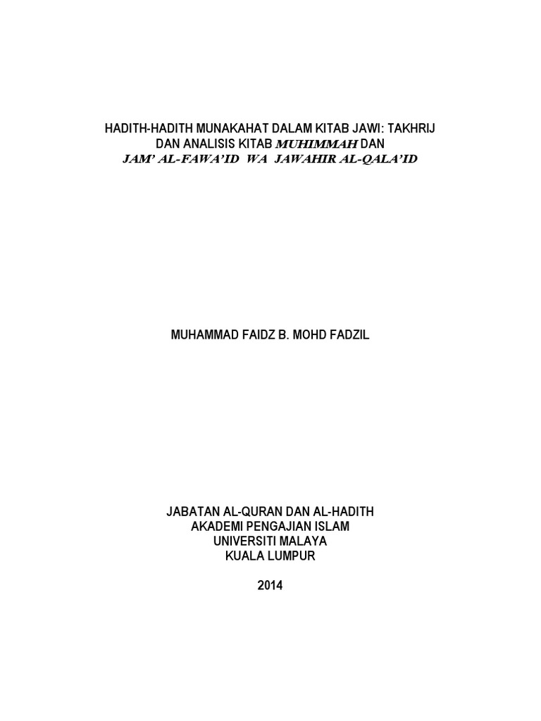 Hadith Hadith Munakahat Dalam Kitab Jawi Pdf