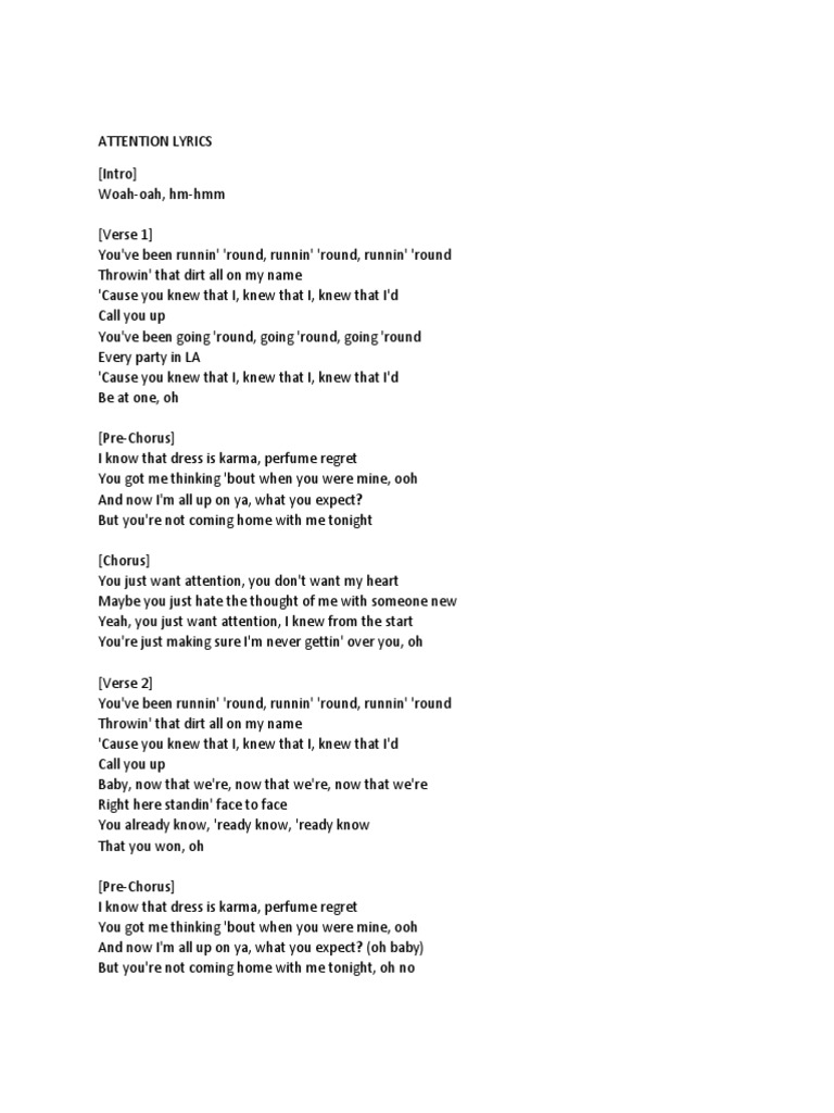 Attention Lyrics Charlie Puth Attention Lyrics | PDF | Song Structure | Entertainment