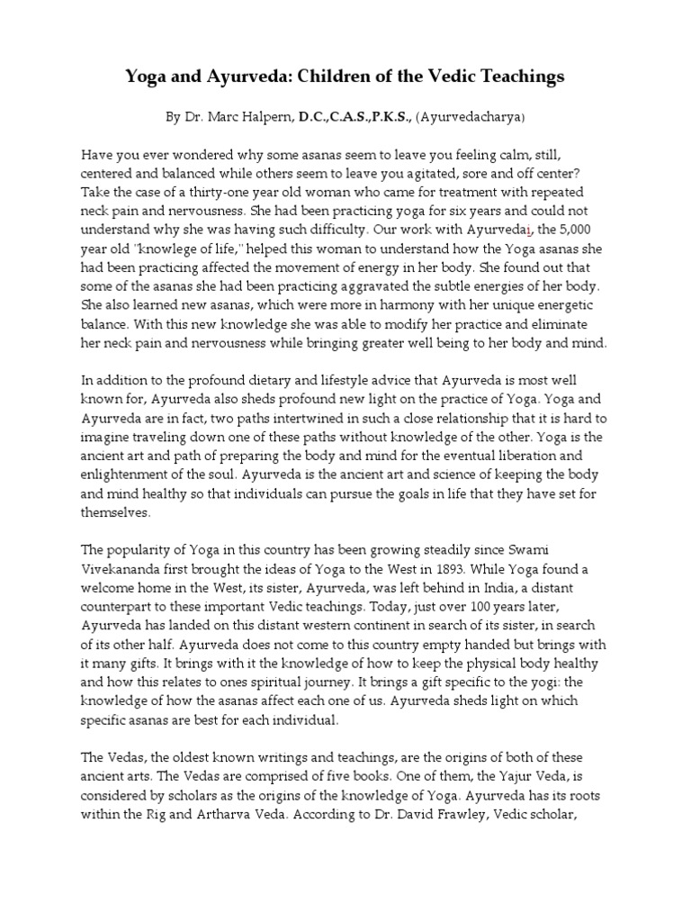 Yoga and Ayurveda PDF Ayurveda Yoga