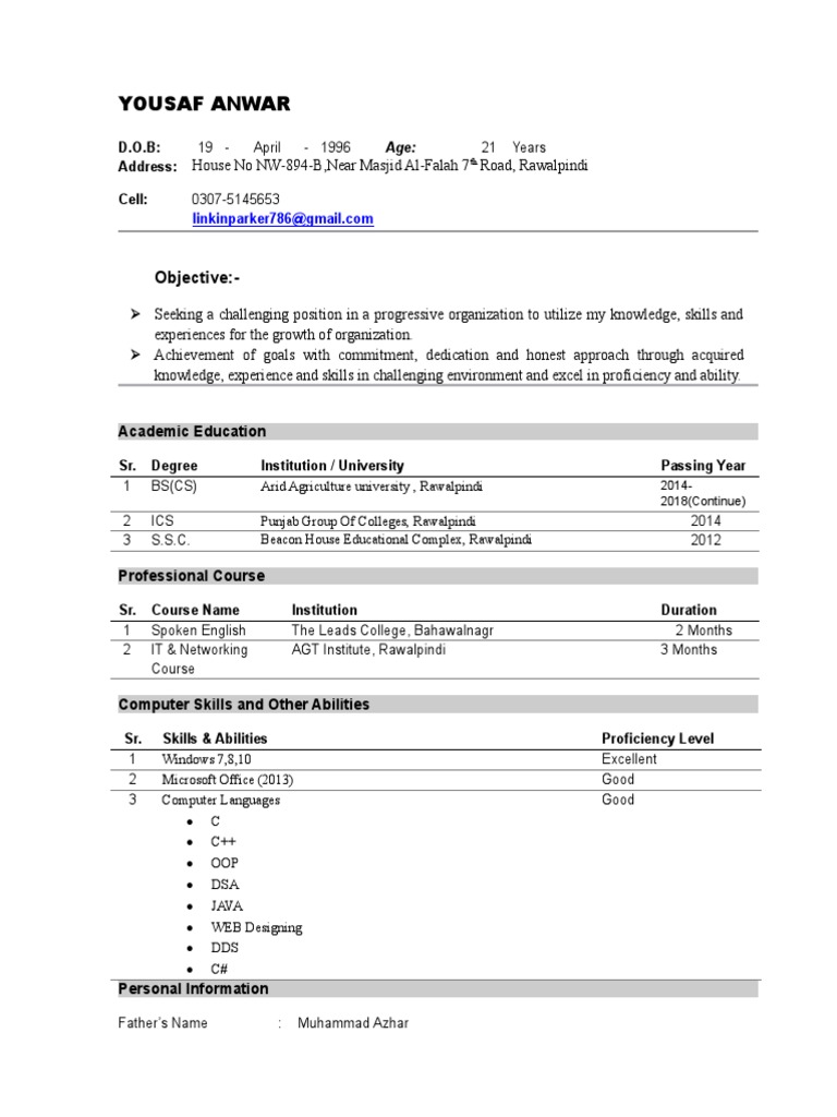 Yousaf Anwar: Resume & Skills Overview | PDF