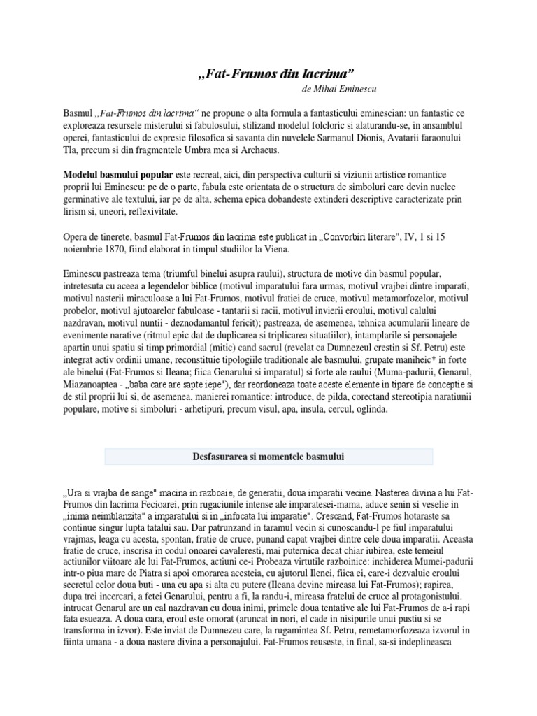 Făt Frumos Din Lacrimă Rezumat Fat-Frumos Din Lacrima | PDF
