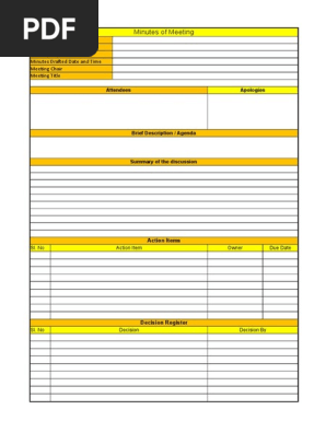 Minutes of Meeting Excel