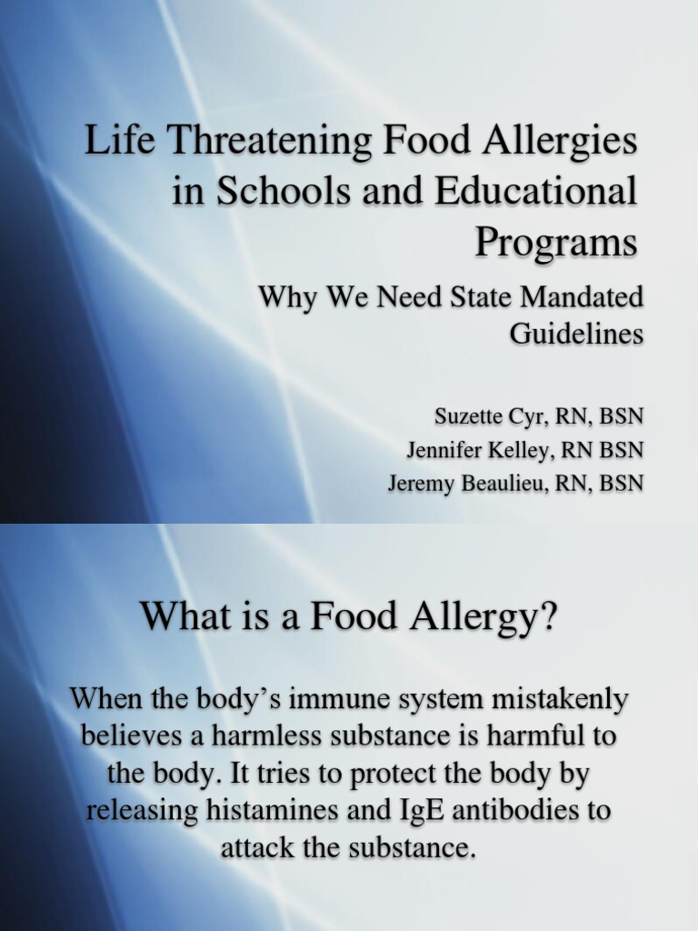 Life Threatening Food Allergies in Schools and Educational Programs