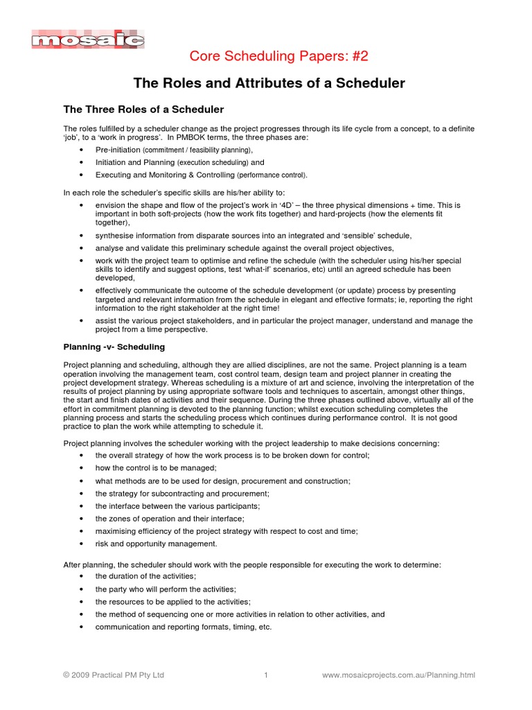 The Roles and Attributes of A Scheduler: Core Scheduling Papers: #2 | PDF
